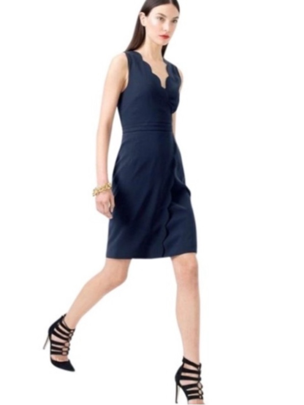 J.Crew Navy Scalloped Sheath Dress Size 10 Sleeveless Career Cocktail